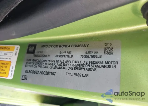 2016 Chevrolet Spark Ls from USA, damaged, VIN KL8CB6SA2GC583107